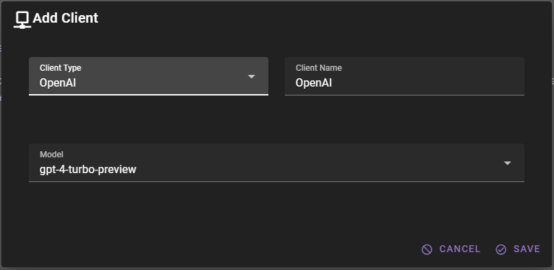 Add client modal