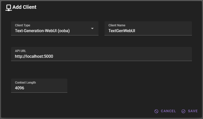 Add client modal